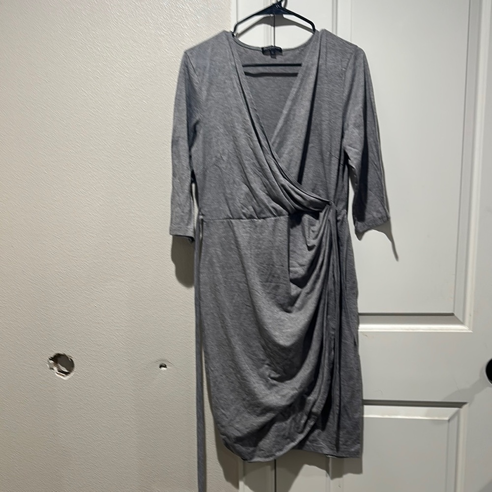 Gray Asymmetrical Sheath Dress with Plunge Neckline